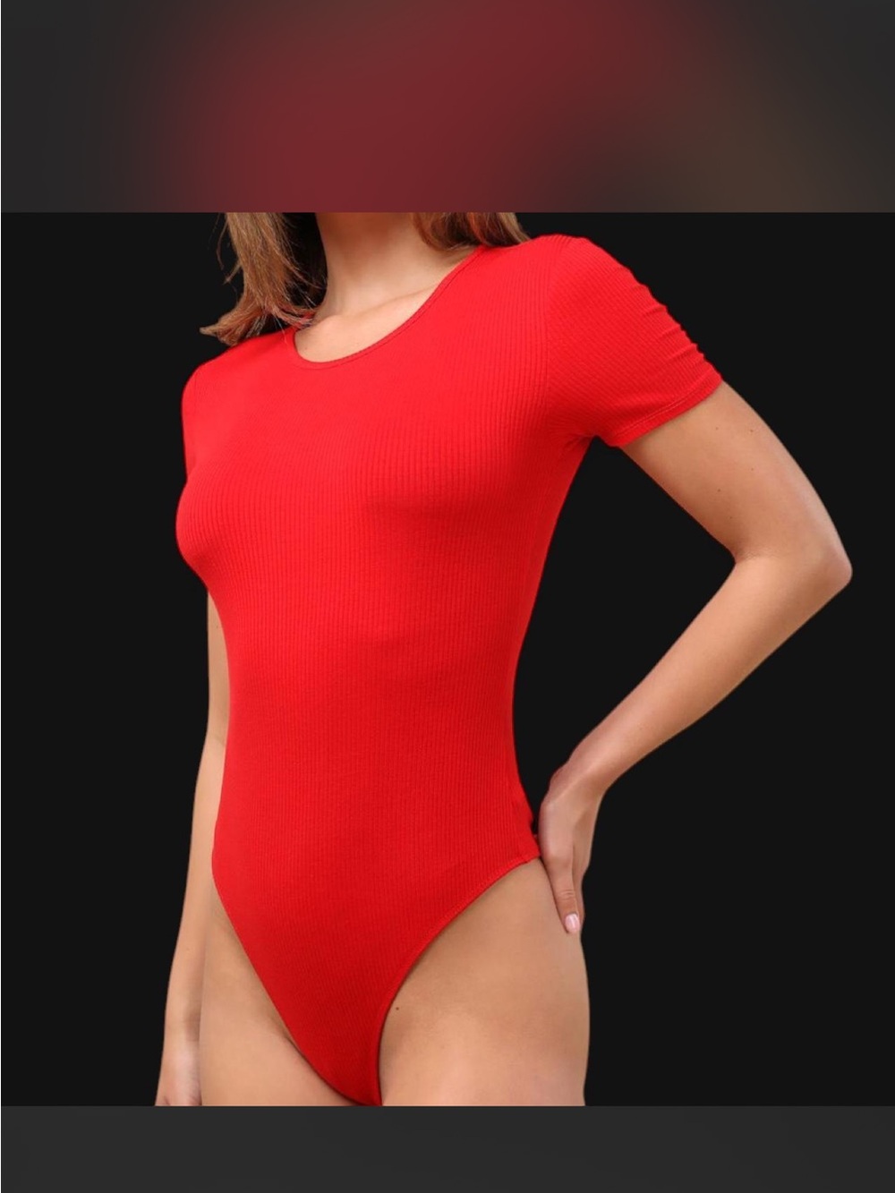 Lulu's Red Ribbed Short Sleeve Scoop Neck Bodysuit